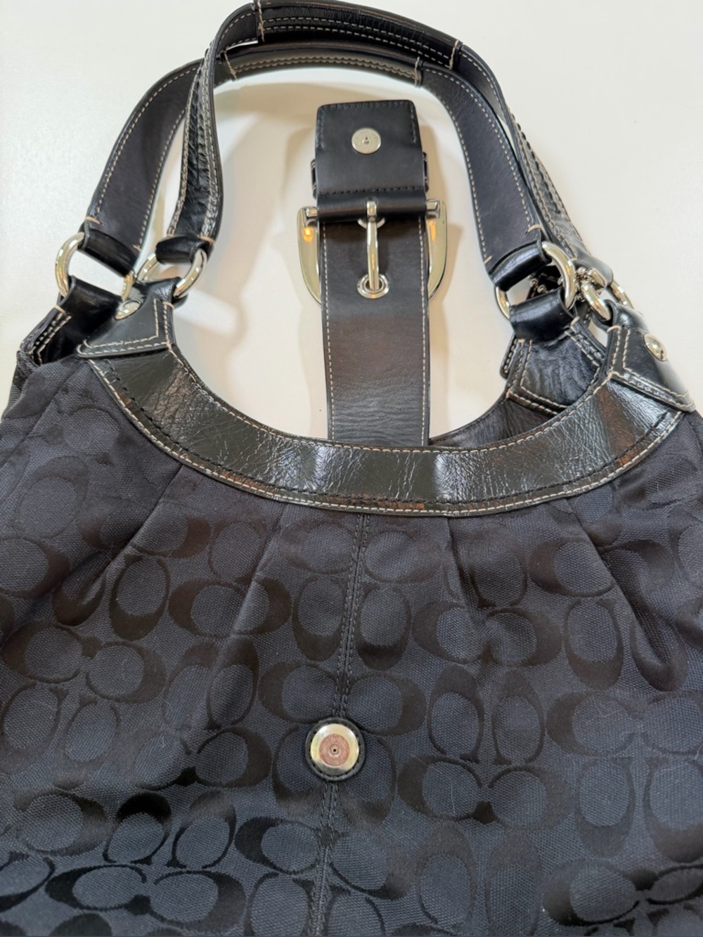 Coach Soho Lynn Signature Hobo Bag F15083 Black Leather Trim Y2K Vintage Classic - Picture 11 of 16